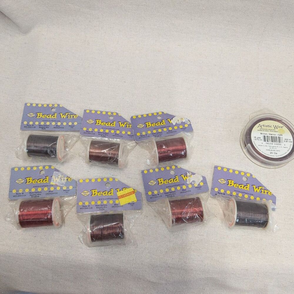 Jewelry Making Bead Wire Lot 8 Spools 20 28 Gauge Burgundy Purple Black Brown